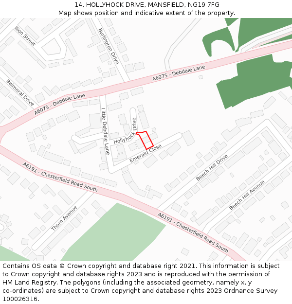 14, HOLLYHOCK DRIVE, MANSFIELD, NG19 7FG: Location map and indicative extent of plot