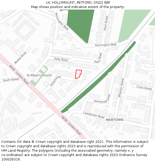 14, HOLLYMOUNT, RETFORD, DN22 6BF: Location map and indicative extent of plot
