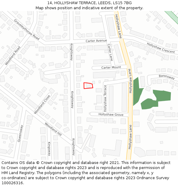 14, HOLLYSHAW TERRACE, LEEDS, LS15 7BG: Location map and indicative extent of plot