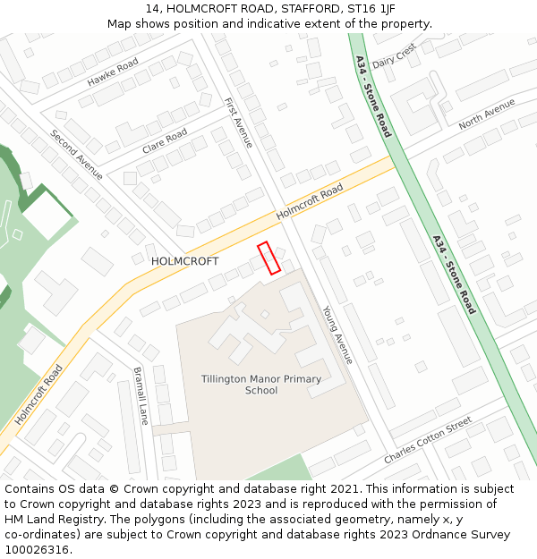 14, HOLMCROFT ROAD, STAFFORD, ST16 1JF: Location map and indicative extent of plot