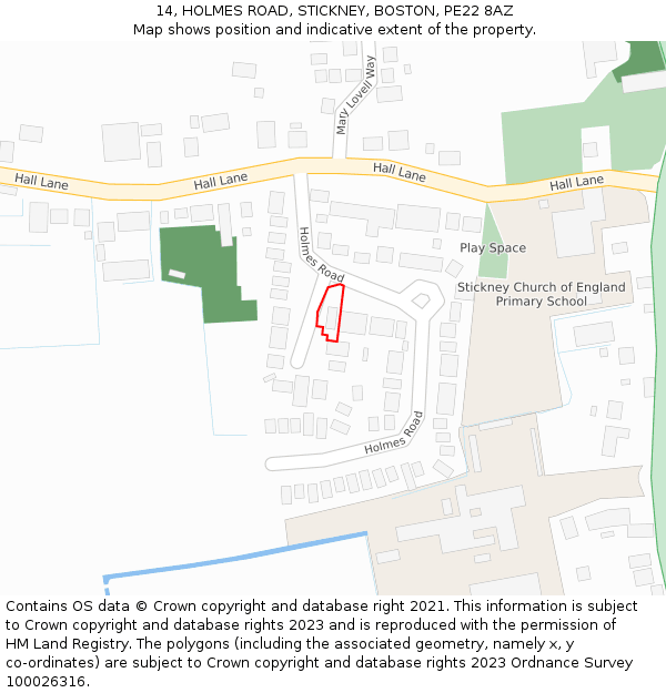 14, HOLMES ROAD, STICKNEY, BOSTON, PE22 8AZ: Location map and indicative extent of plot