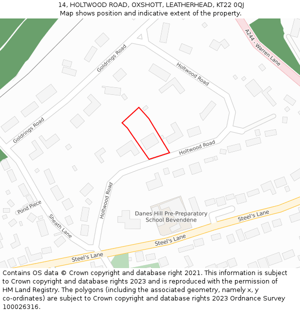 14, HOLTWOOD ROAD, OXSHOTT, LEATHERHEAD, KT22 0QJ: Location map and indicative extent of plot