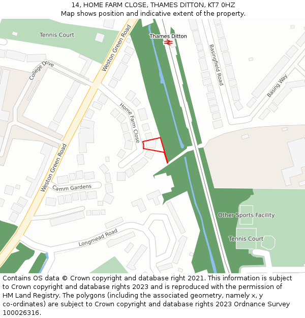 14, HOME FARM CLOSE, THAMES DITTON, KT7 0HZ: Location map and indicative extent of plot