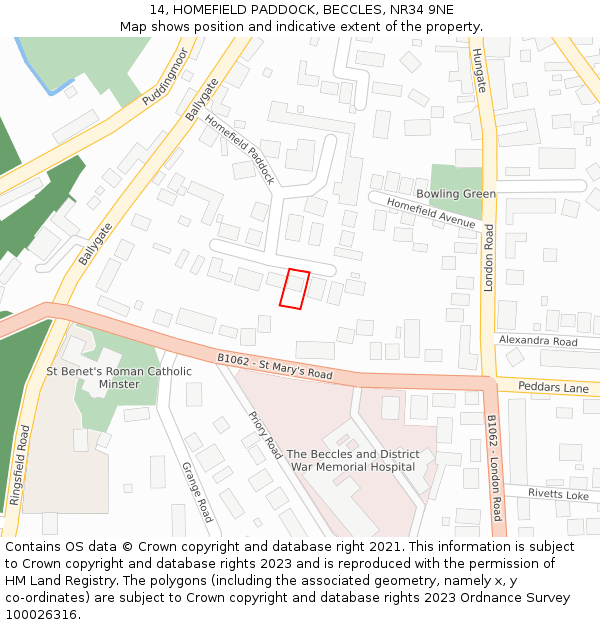 14, HOMEFIELD PADDOCK, BECCLES, NR34 9NE: Location map and indicative extent of plot
