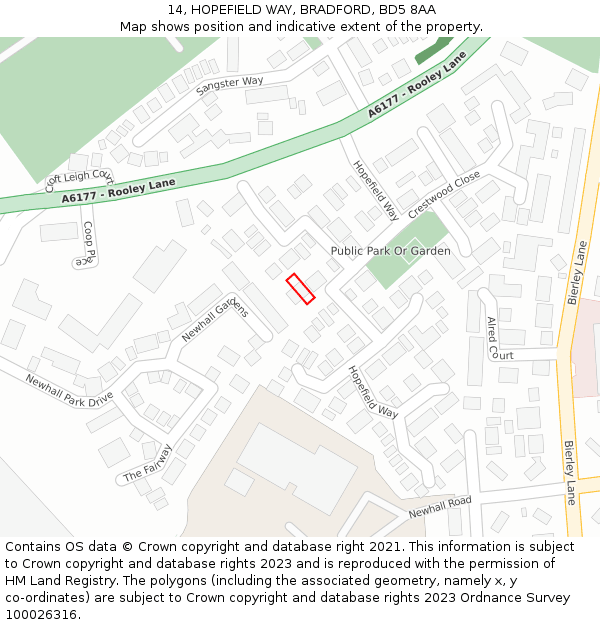 14, HOPEFIELD WAY, BRADFORD, BD5 8AA: Location map and indicative extent of plot