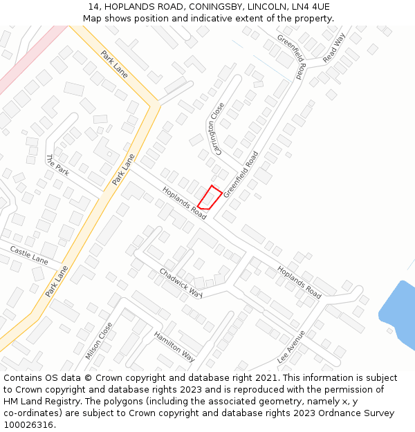 14, HOPLANDS ROAD, CONINGSBY, LINCOLN, LN4 4UE: Location map and indicative extent of plot