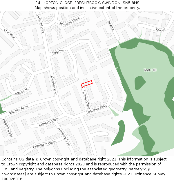 14, HOPTON CLOSE, FRESHBROOK, SWINDON, SN5 8NS: Location map and indicative extent of plot