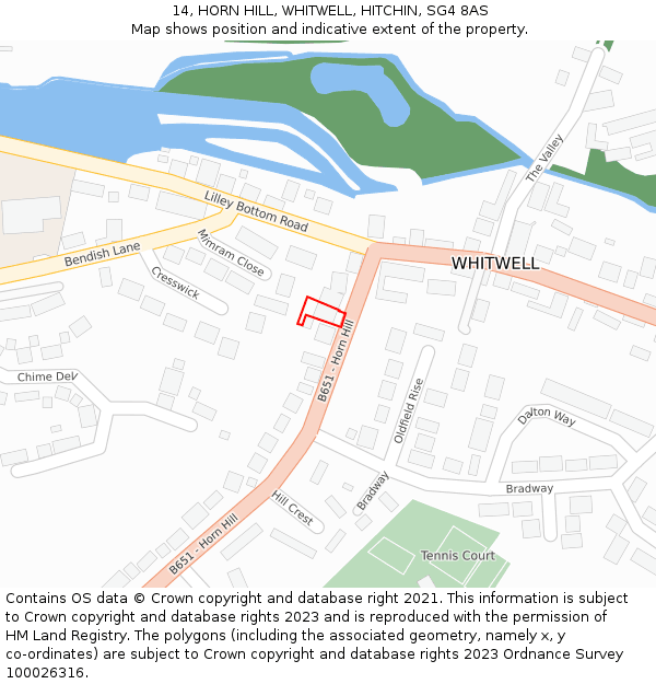 14, HORN HILL, WHITWELL, HITCHIN, SG4 8AS: Location map and indicative extent of plot