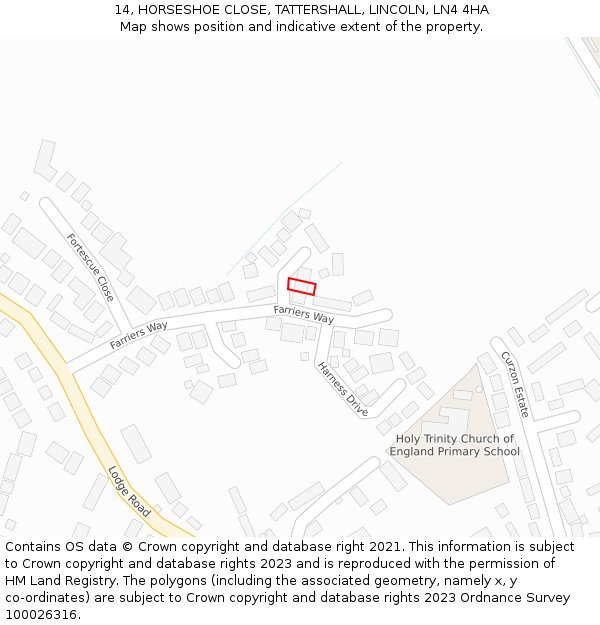 14, HORSESHOE CLOSE, TATTERSHALL, LINCOLN, LN4 4HA: Location map and indicative extent of plot