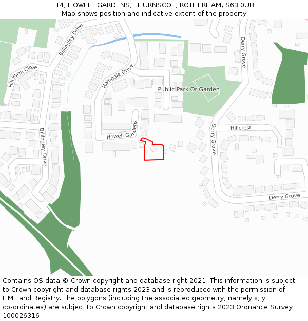 14, HOWELL GARDENS, THURNSCOE, ROTHERHAM, S63 0UB: Location map and indicative extent of plot