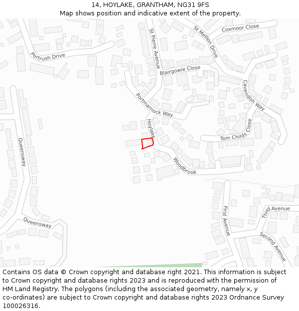 14, HOYLAKE, GRANTHAM, NG31 9FS: Location map and indicative extent of plot