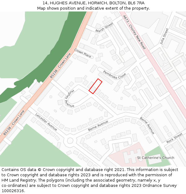 14, HUGHES AVENUE, HORWICH, BOLTON, BL6 7RA: Location map and indicative extent of plot