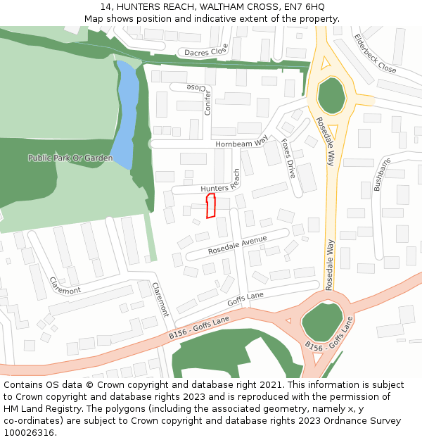 14, HUNTERS REACH, WALTHAM CROSS, EN7 6HQ: Location map and indicative extent of plot