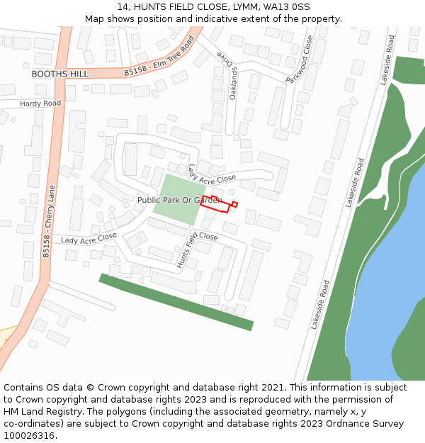 14, HUNTS FIELD CLOSE, LYMM, WA13 0SS: Location map and indicative extent of plot