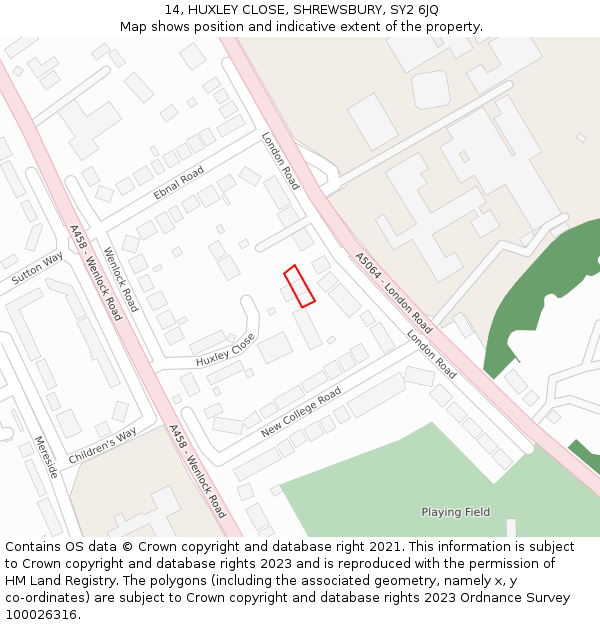 14, HUXLEY CLOSE, SHREWSBURY, SY2 6JQ: Location map and indicative extent of plot