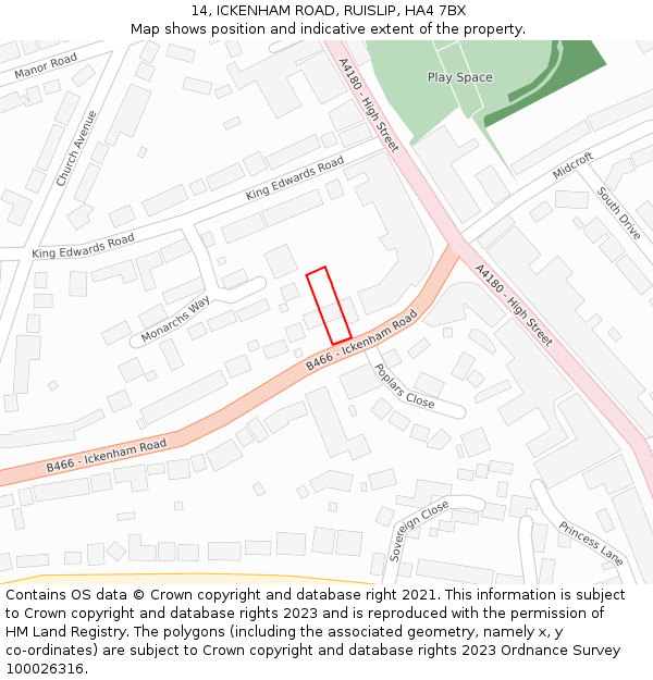 14, ICKENHAM ROAD, RUISLIP, HA4 7BX: Location map and indicative extent of plot