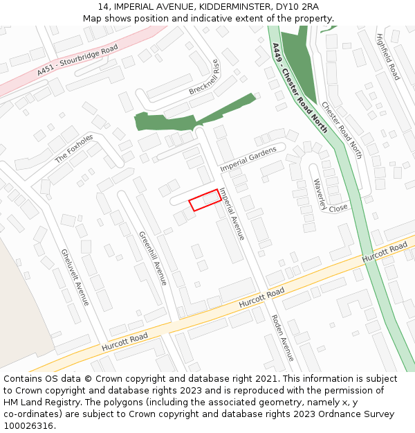14, IMPERIAL AVENUE, KIDDERMINSTER, DY10 2RA: Location map and indicative extent of plot
