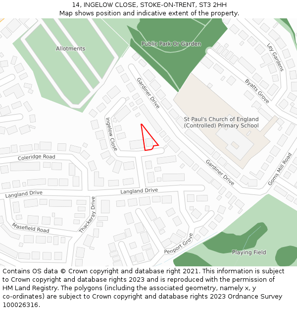 14, INGELOW CLOSE, STOKE-ON-TRENT, ST3 2HH: Location map and indicative extent of plot