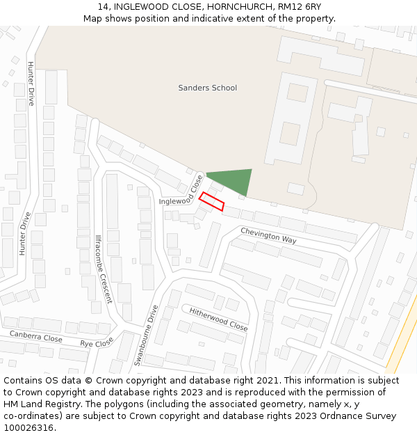 14, INGLEWOOD CLOSE, HORNCHURCH, RM12 6RY: Location map and indicative extent of plot
