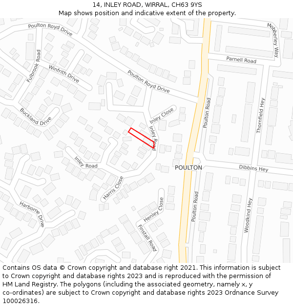 14, INLEY ROAD, WIRRAL, CH63 9YS: Location map and indicative extent of plot