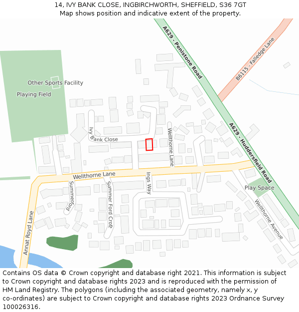 14, IVY BANK CLOSE, INGBIRCHWORTH, SHEFFIELD, S36 7GT: Location map and indicative extent of plot