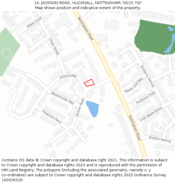 14, JACKSON ROAD, HUCKNALL, NOTTINGHAM, NG15 7QY: Location map and indicative extent of plot