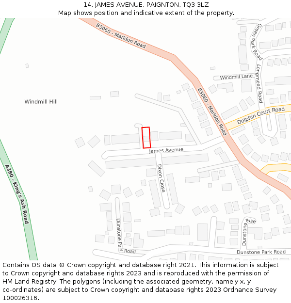 14, JAMES AVENUE, PAIGNTON, TQ3 3LZ: Location map and indicative extent of plot