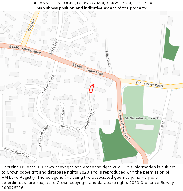 14, JANNOCHS COURT, DERSINGHAM, KING'S LYNN, PE31 6DX: Location map and indicative extent of plot