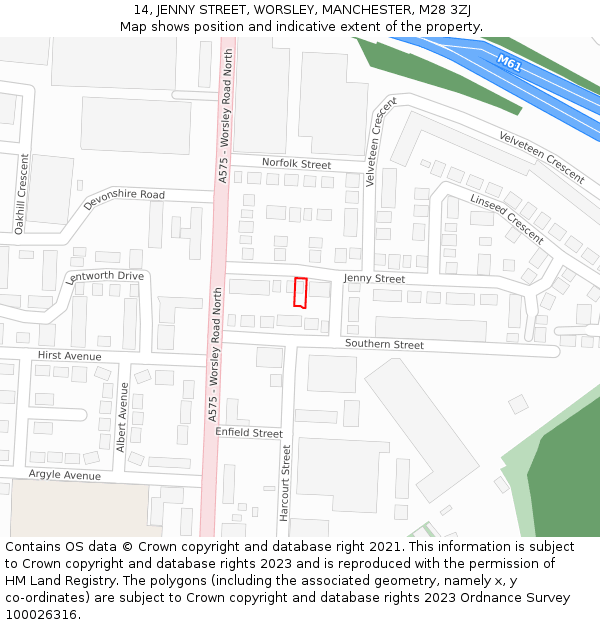 14, JENNY STREET, WORSLEY, MANCHESTER, M28 3ZJ: Location map and indicative extent of plot