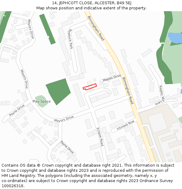14, JEPHCOTT CLOSE, ALCESTER, B49 5EJ: Location map and indicative extent of plot
