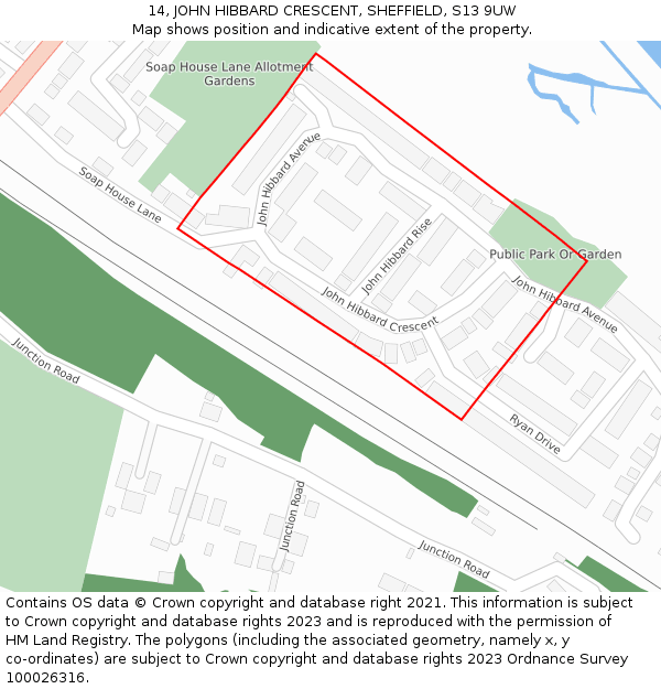 14, JOHN HIBBARD CRESCENT, SHEFFIELD, S13 9UW: Location map and indicative extent of plot