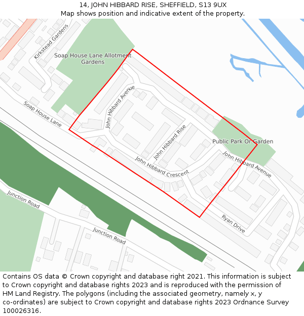 14, JOHN HIBBARD RISE, SHEFFIELD, S13 9UX: Location map and indicative extent of plot