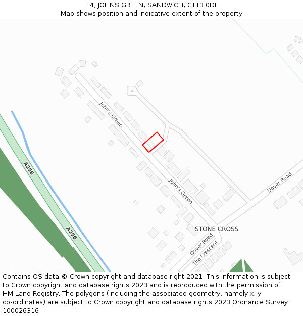 14, JOHNS GREEN, SANDWICH, CT13 0DE: Location map and indicative extent of plot