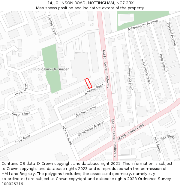 14, JOHNSON ROAD, NOTTINGHAM, NG7 2BX: Location map and indicative extent of plot