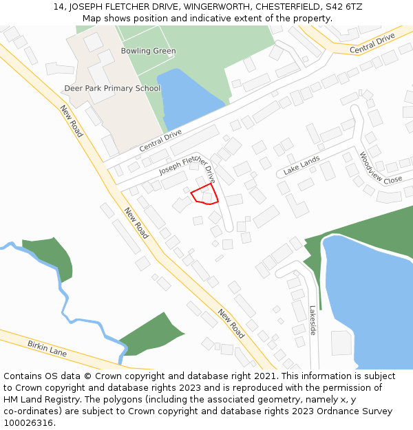 14, JOSEPH FLETCHER DRIVE, WINGERWORTH, CHESTERFIELD, S42 6TZ: Location map and indicative extent of plot