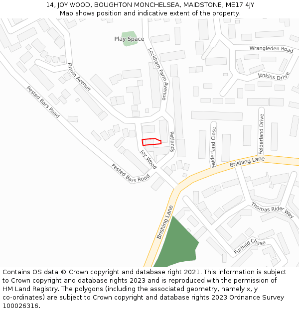 14, JOY WOOD, BOUGHTON MONCHELSEA, MAIDSTONE, ME17 4JY: Location map and indicative extent of plot
