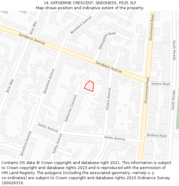 14, KATHERINE CRESCENT, SKEGNESS, PE25 3LF: Location map and indicative extent of plot