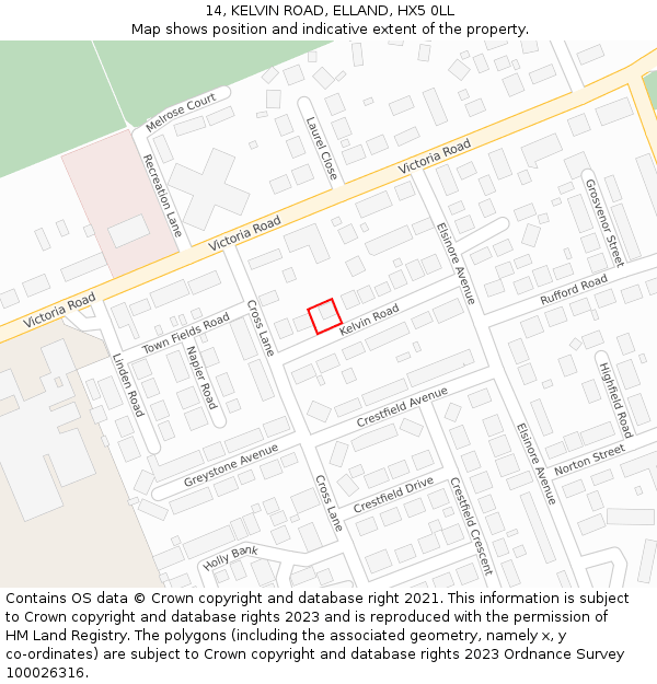 14, KELVIN ROAD, ELLAND, HX5 0LL: Location map and indicative extent of plot
