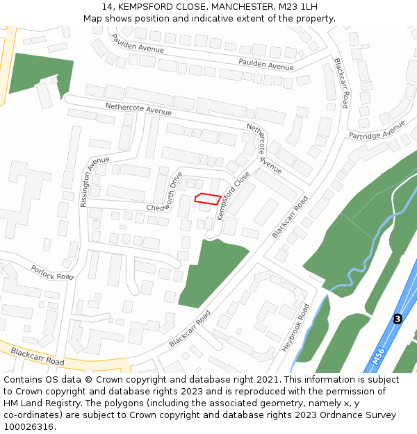 14, KEMPSFORD CLOSE, MANCHESTER, M23 1LH: Location map and indicative extent of plot