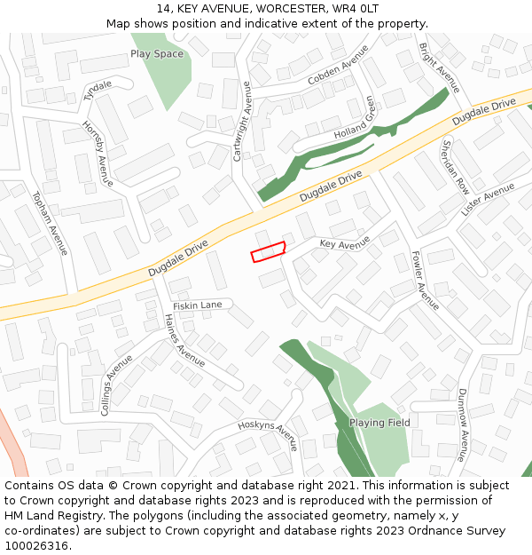 14, KEY AVENUE, WORCESTER, WR4 0LT: Location map and indicative extent of plot
