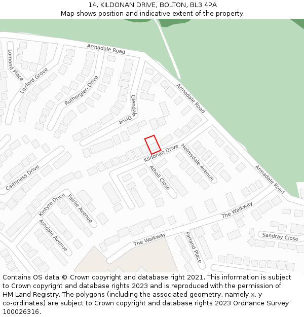 14, KILDONAN DRIVE, BOLTON, BL3 4PA: Location map and indicative extent of plot