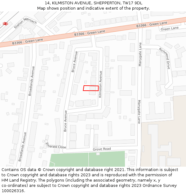 14, KILMISTON AVENUE, SHEPPERTON, TW17 9DL: Location map and indicative extent of plot