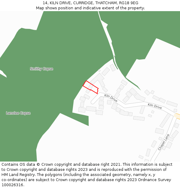 14, KILN DRIVE, CURRIDGE, THATCHAM, RG18 9EG: Location map and indicative extent of plot