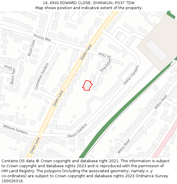 14, KING EDWARD CLOSE, SHANKLIN, PO37 7DW: Location map and indicative extent of plot
