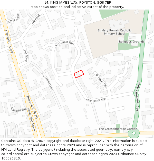 14, KING JAMES WAY, ROYSTON, SG8 7EF: Location map and indicative extent of plot