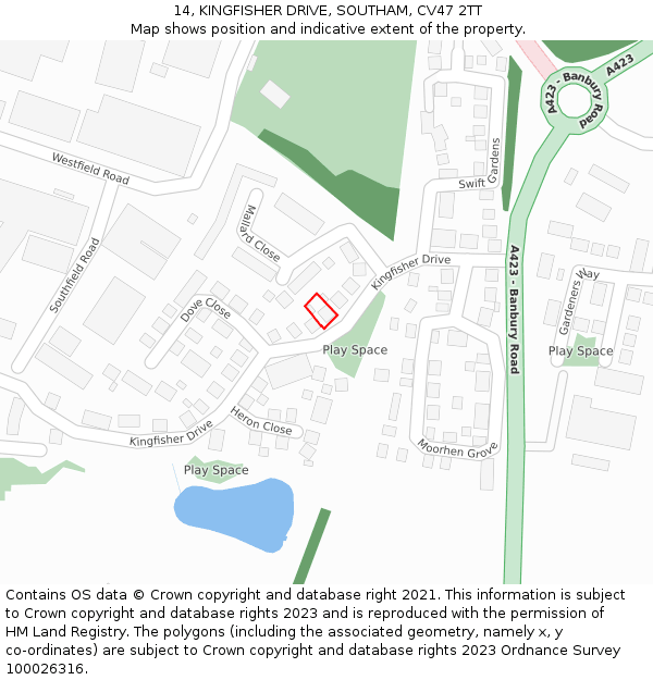 14, KINGFISHER DRIVE, SOUTHAM, CV47 2TT: Location map and indicative extent of plot