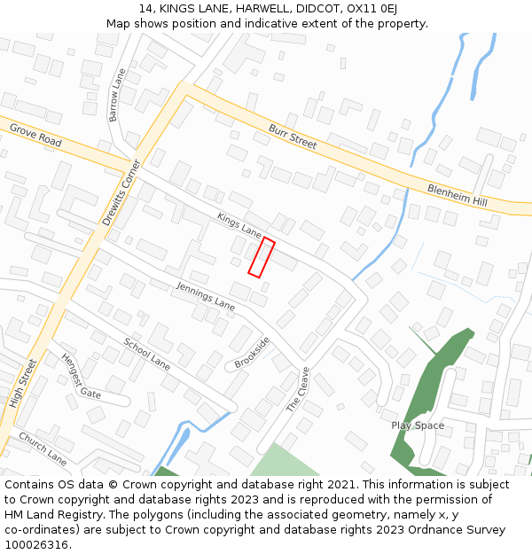 14, KINGS LANE, HARWELL, DIDCOT, OX11 0EJ: Location map and indicative extent of plot