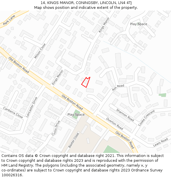 14, KINGS MANOR, CONINGSBY, LINCOLN, LN4 4TJ: Location map and indicative extent of plot