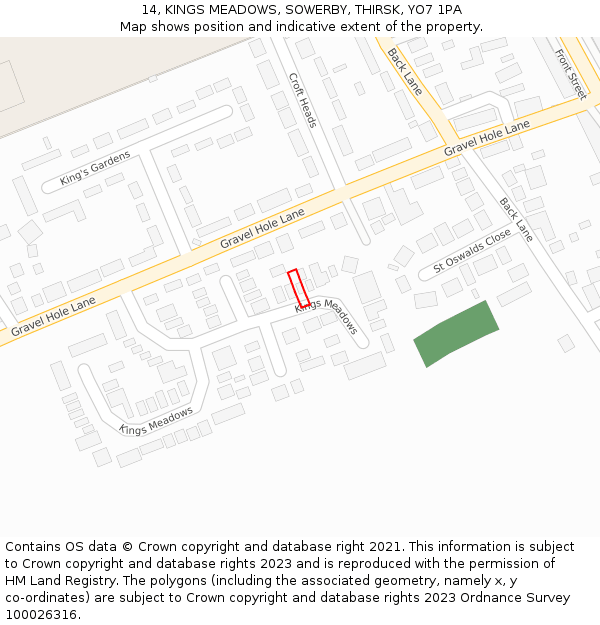 14, KINGS MEADOWS, SOWERBY, THIRSK, YO7 1PA: Location map and indicative extent of plot