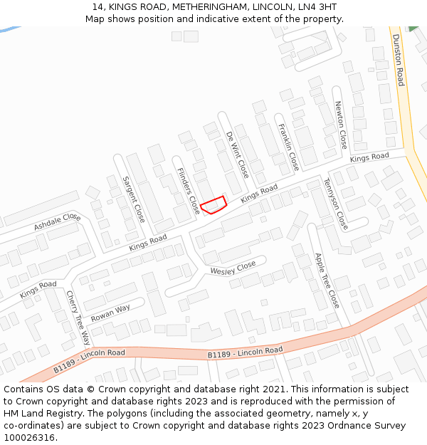 14, KINGS ROAD, METHERINGHAM, LINCOLN, LN4 3HT: Location map and indicative extent of plot